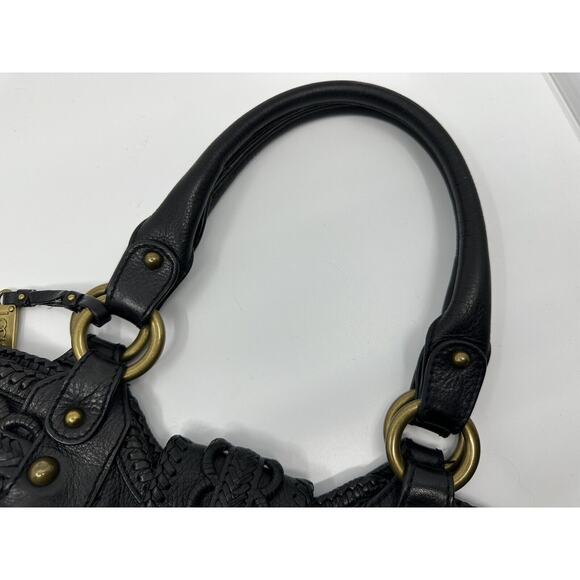 Rare Lockheart Vintage Handbag - Ruffle Braided Black Leather With Brass Bag - Picture 6 of 8